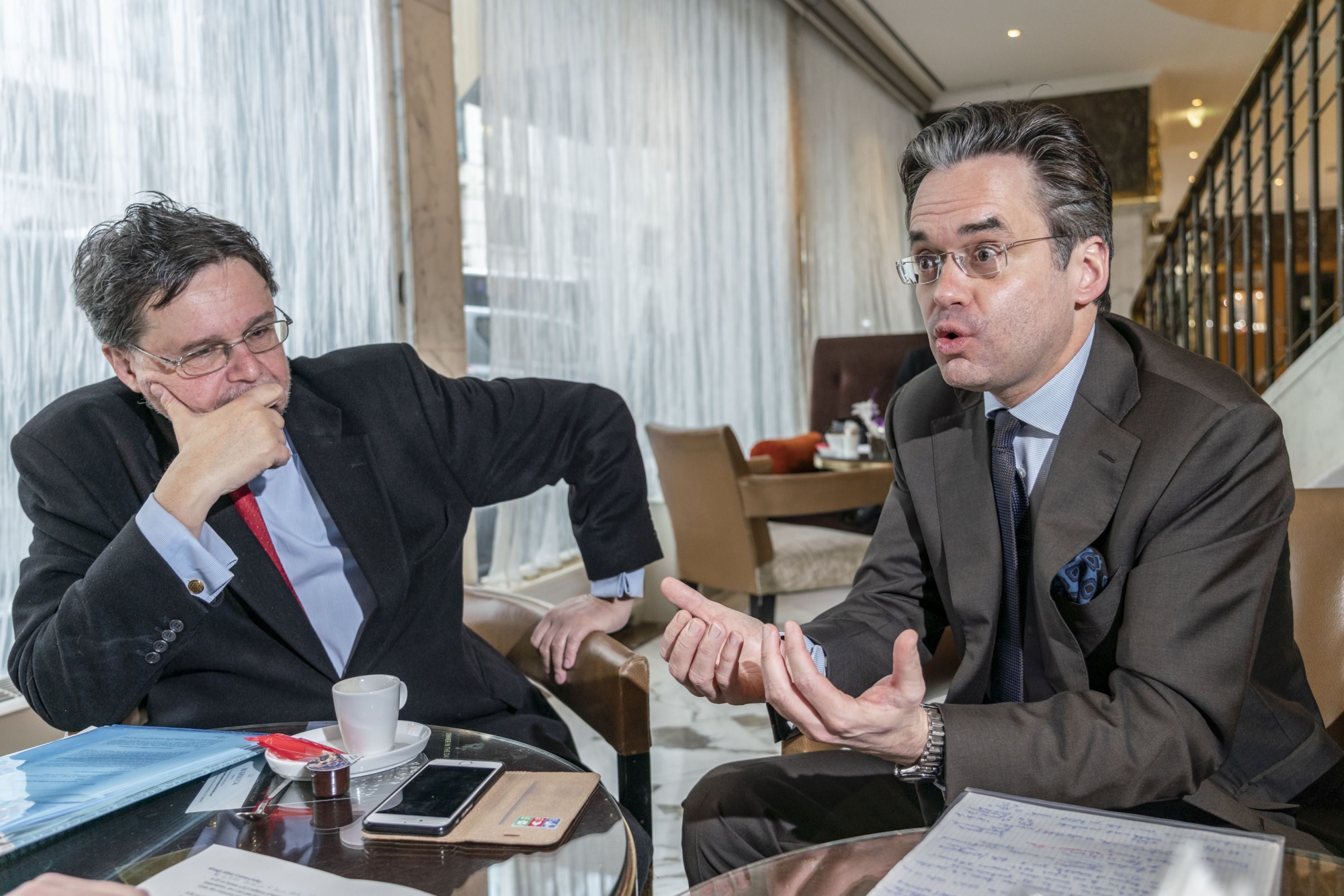 Genève, le 22.09.2019
De gauche à droite : Robert Cramer (  Vert ) et Olivier Feller ( Libéral Radical ).
© Le Courrier / J.-P. Di Silvestro