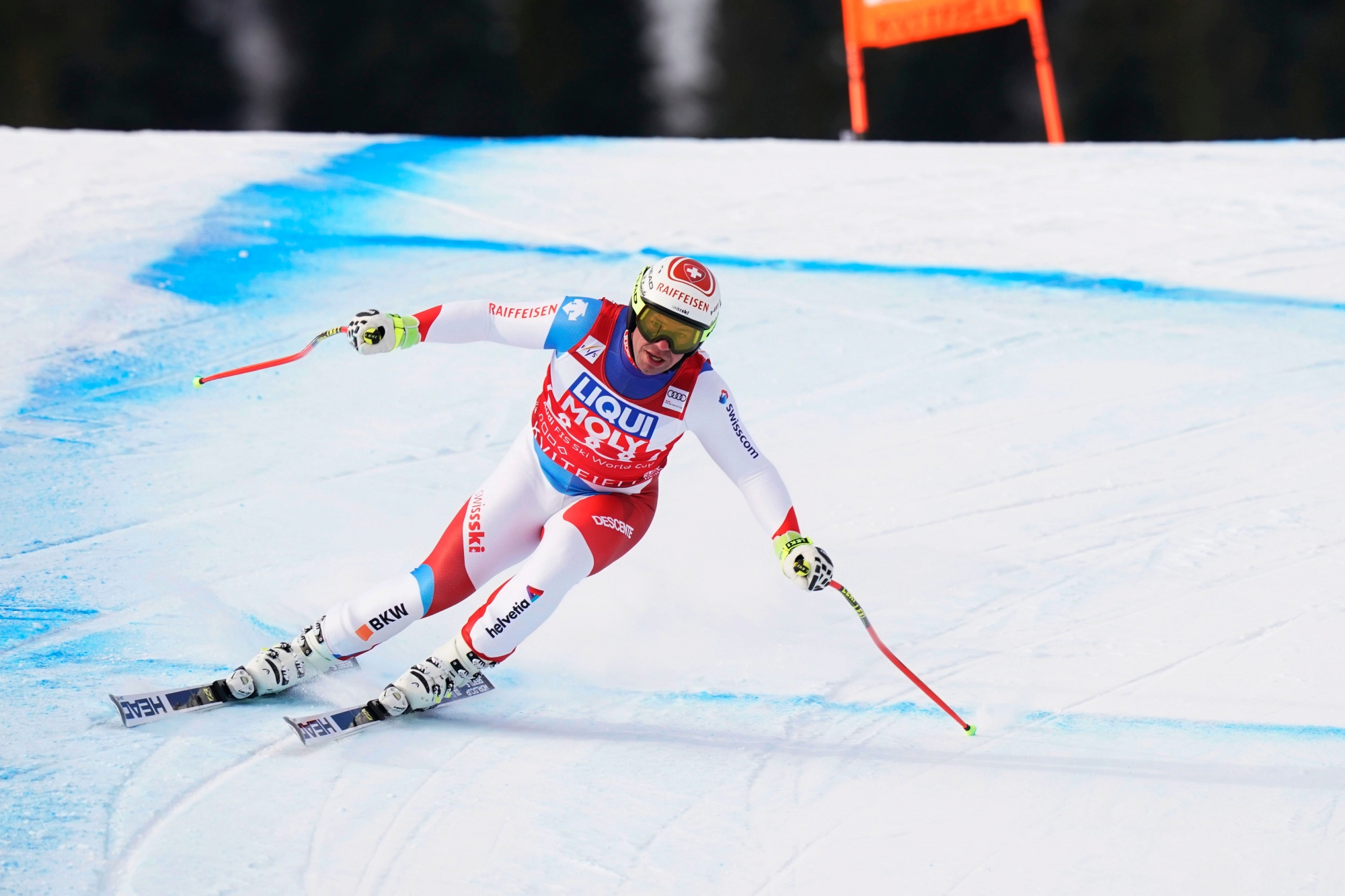 Switzerland's Beat Feuz competes during the men's downhill race in the FIS Ski World cup Saturday, March 2, 2019, in Kvitfjell, Norway. (Erik Johansen/NTB scanpix via AP) Norway Alpine Skiing World Cup