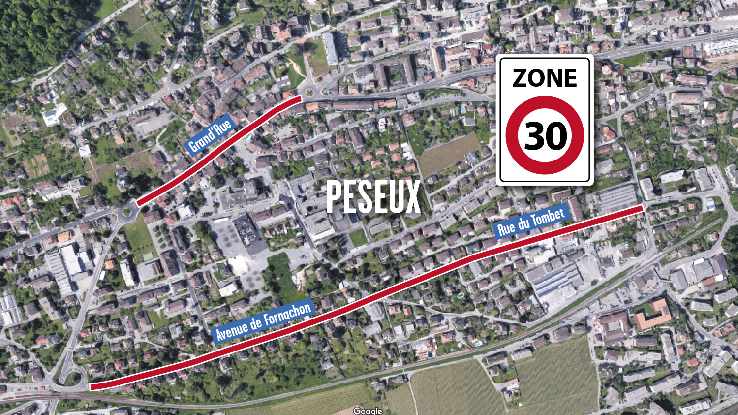 Les deux principaux axes traversant Peseux devraient être limités à 30 km/h.