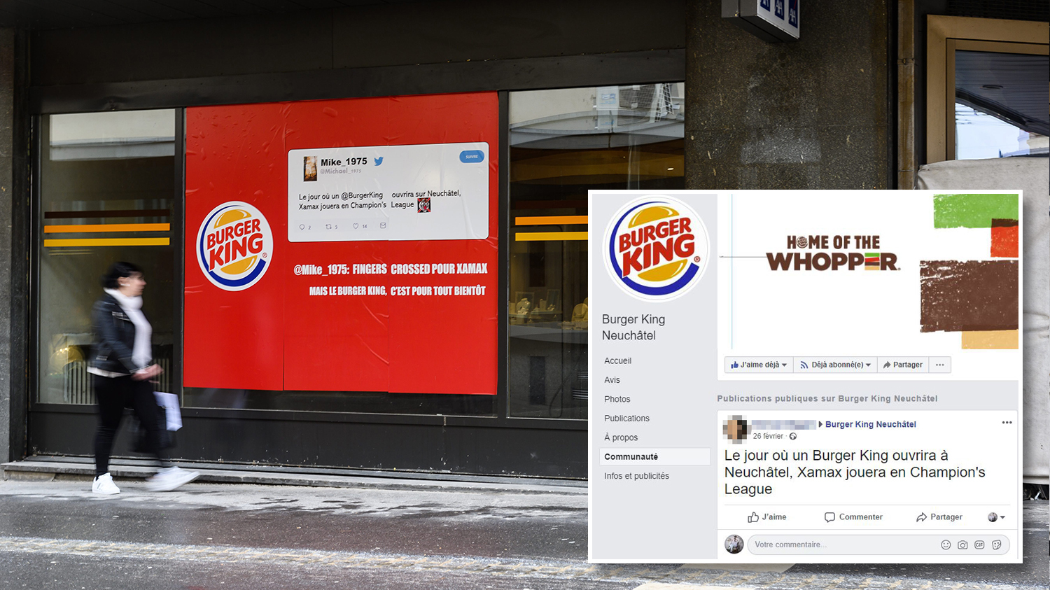 La campagne de Burger King à Neuchâtel et le message d'origine.