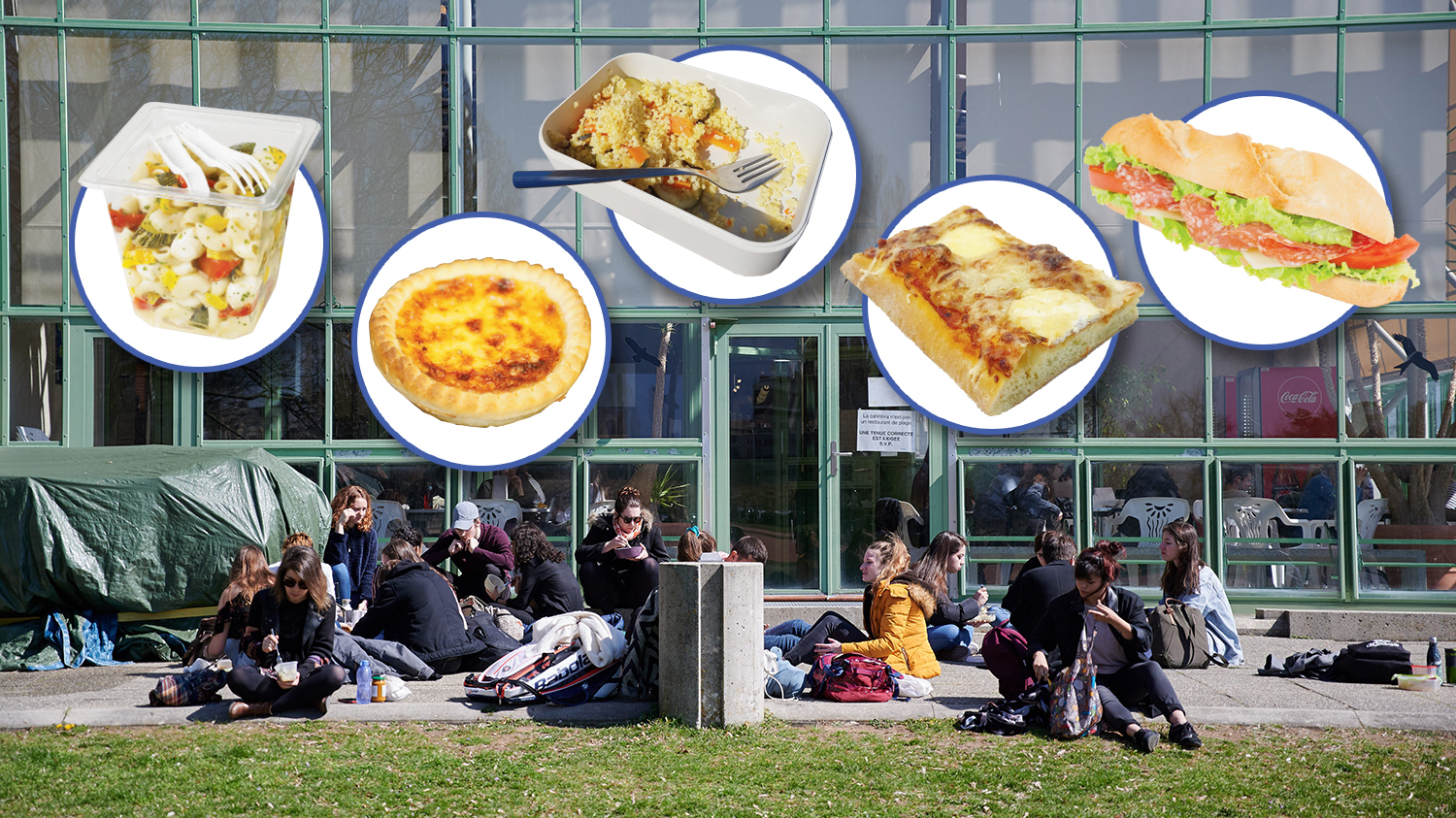 A midi, beaucoup d'étudiants mangent de la nourriture industrielle à l'extérieur de leur établissement.