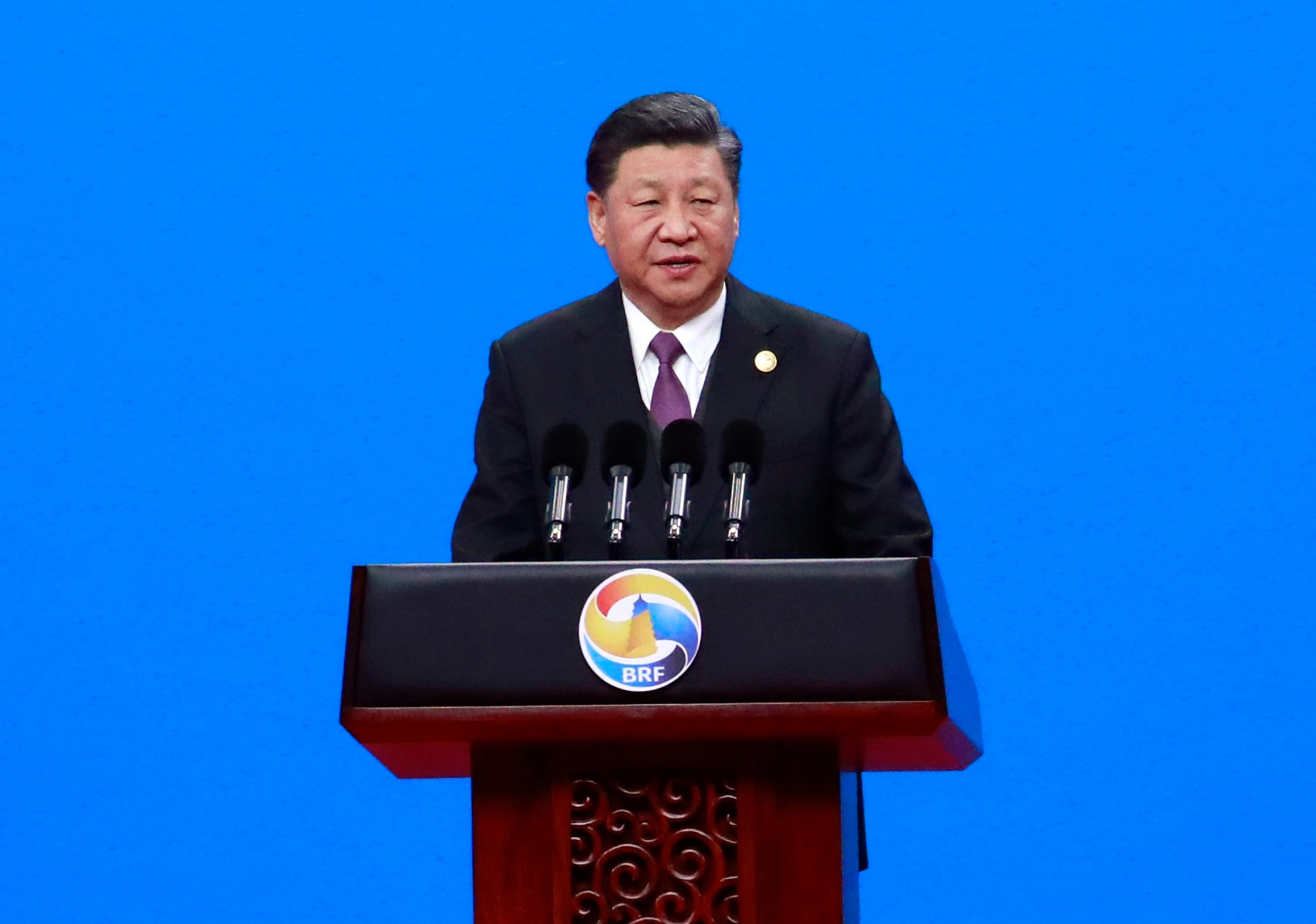 Chinese President Xi Jinping delivers his speech for the opening ceremony of the second Belt and Road Forum for International Cooperation (BRF) in Beijing Friday, April 26, 2019. (How Hwee Young/Pool Photo via AP) China New Silk Road