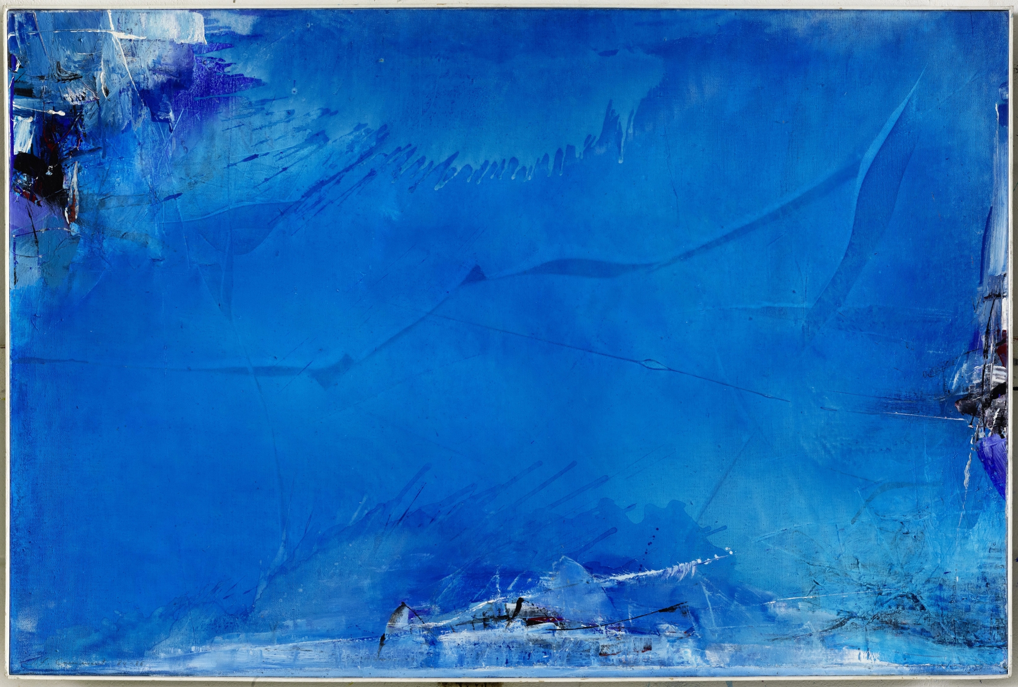 "Du ciel et de l'eau", une huile sur toile datée de 1984-86, exposée parmi une soixantaine d'autres à la Halle des expositions de Delémont.