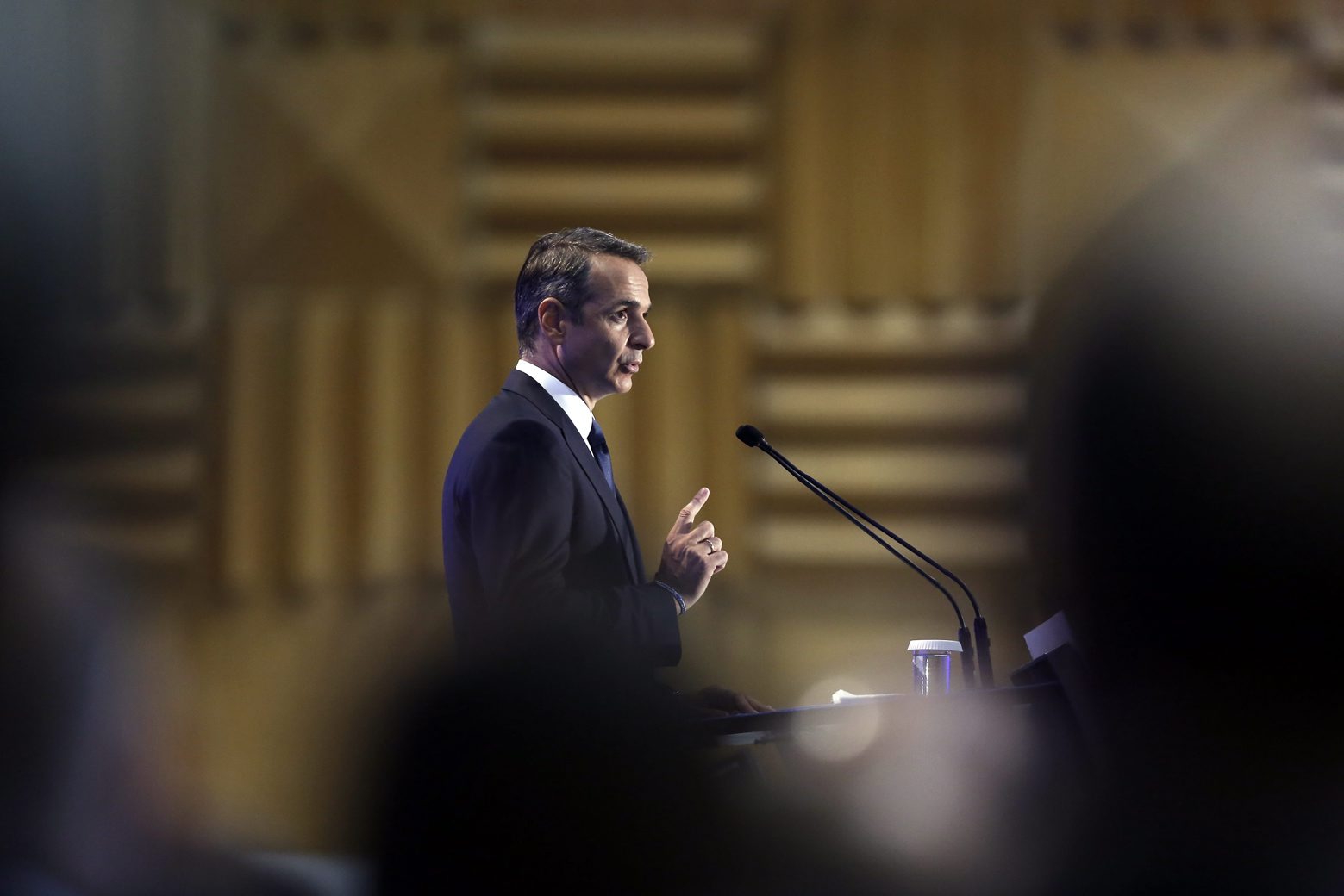 epa07826474 Greek Prime Minister Kyriakos Mitsotakis addresses the inaugural ceremony of the 84th Thessaloniki International Fair in Thessaloniki, Greece, 07 September 2019. The 84th edition of the business exhibition runs from 07 to 15 September 2019.  EPA/KOSTAS TSIRONIS GREECE THESSALONIKI INTERNATIONAL FAIR