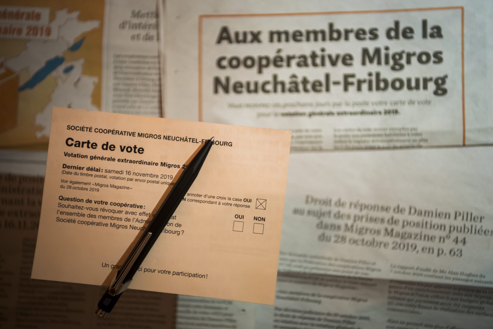 La carte de vote du scrutin de la Migros était à renvoyer telle quelle, avec seulement une croix pour le "oui" ou le "non"