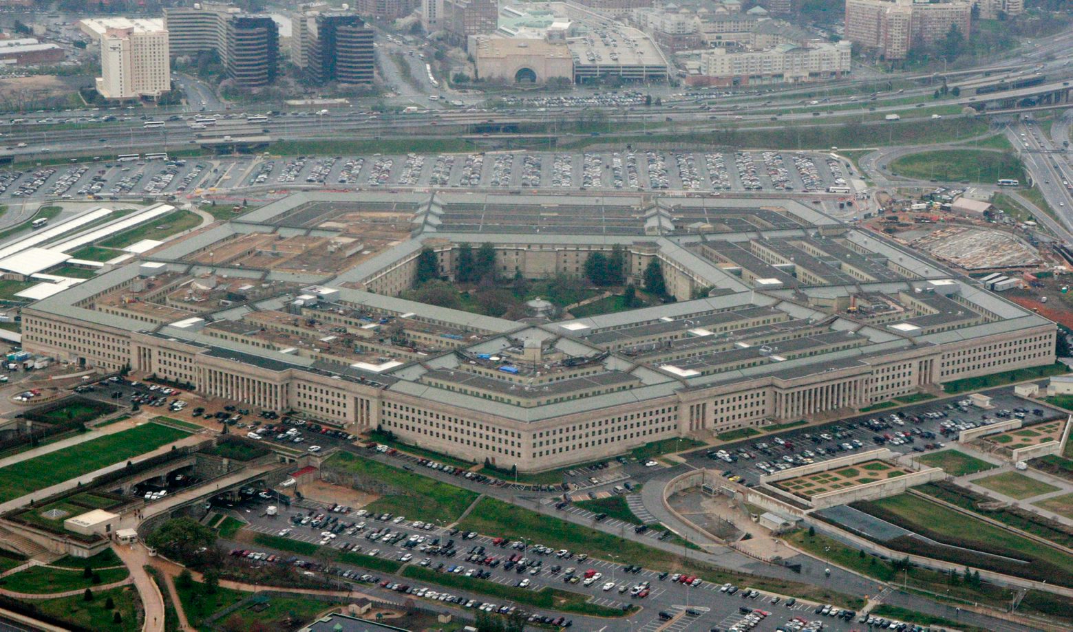 FILE - This March 27, 2008, aerial file photo shows the Pentagon in Washington. The U.S. is protesting an intercept of a U.S. reconnaissance plane by a Russian fighter jet last week, calling it "unsafe and unprofessional" amid what it views as increasingly aggressive air operations by Moscow. Pentagon spokesman Mark Wright on Sunday, April 12, 2015, said the U.S. was filing a complaint to Russia after the April 7 incident over the Baltic Sea. (AP Photo/Charles Dharapak, File) United States Russia Intercept