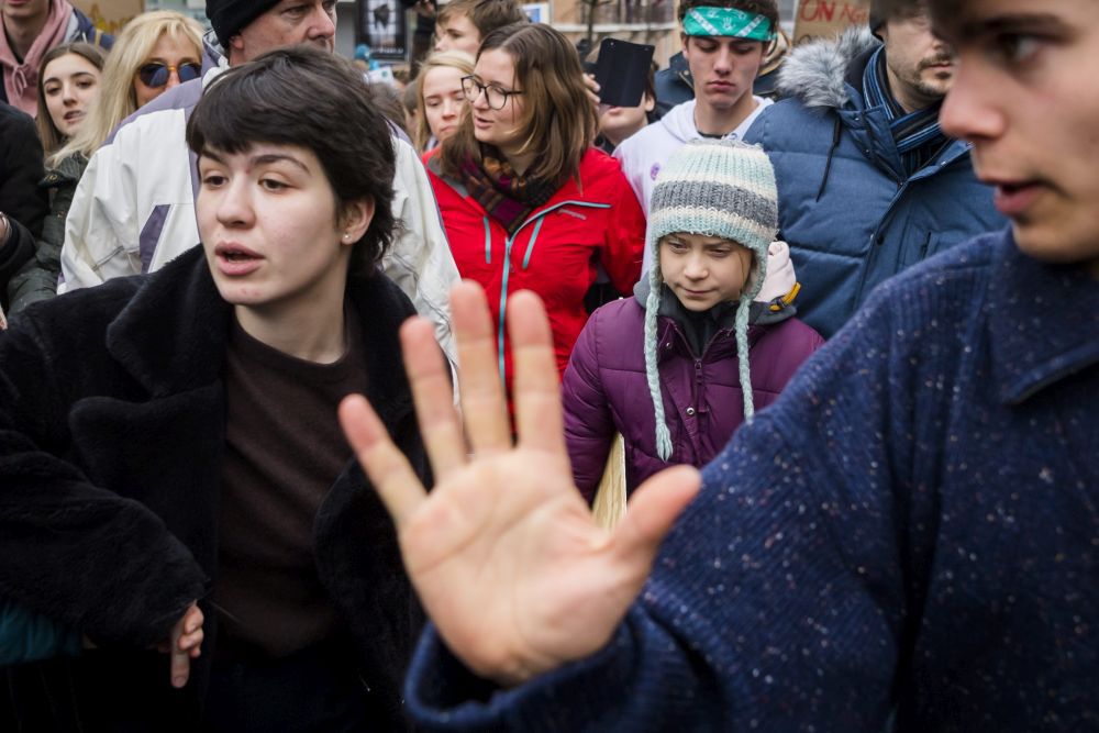 Greta Thunberg lors de la manifestation pour le climat vendredi 17 janvier à Lausanne.