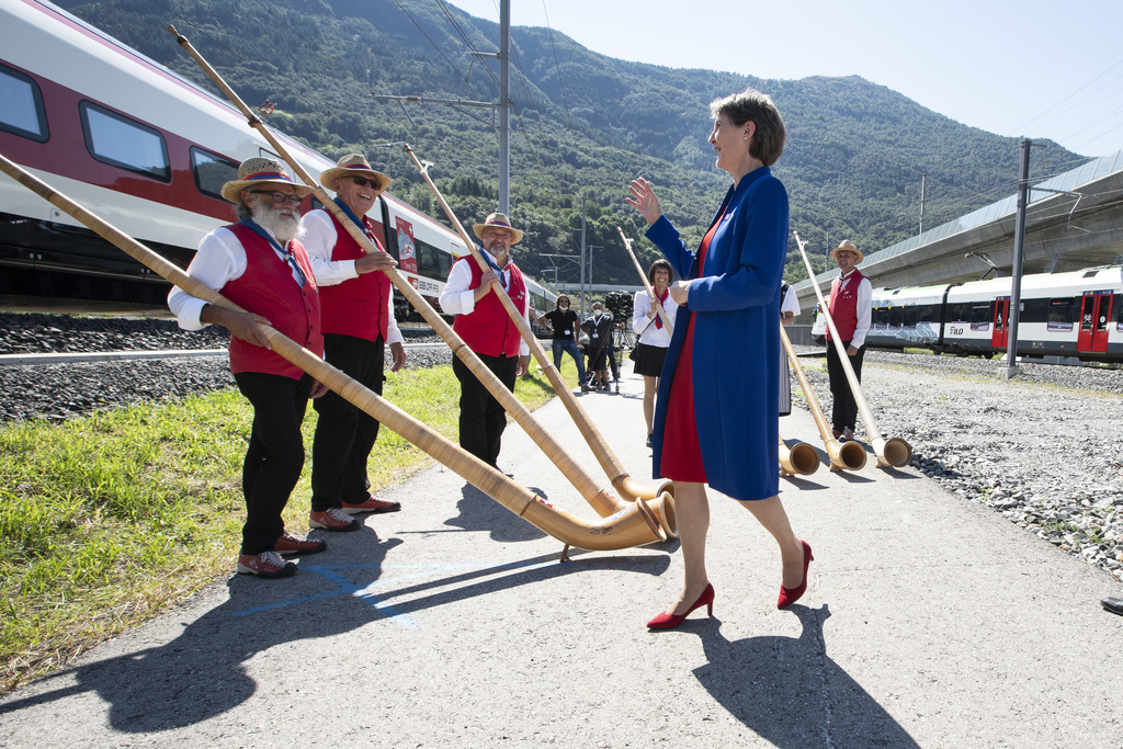 La présidente de la Confédération, Simonetta Sommaruga, a fait le déplacement pour inaugurer le tunnel de base du Ceneri ce 4 septembre.