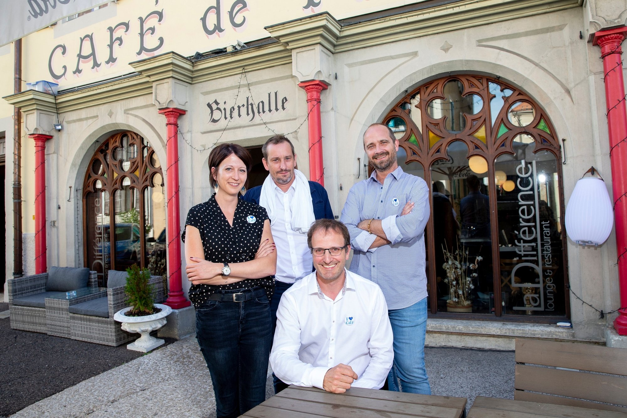 De gauche à droite, Crystel Graf, Jean-Daniel Jeanneret, Frédéric Vaucher et Xavier Hüther, les quatre candidats du PLR au Conseil communal de La Chaux-de-Fonds.